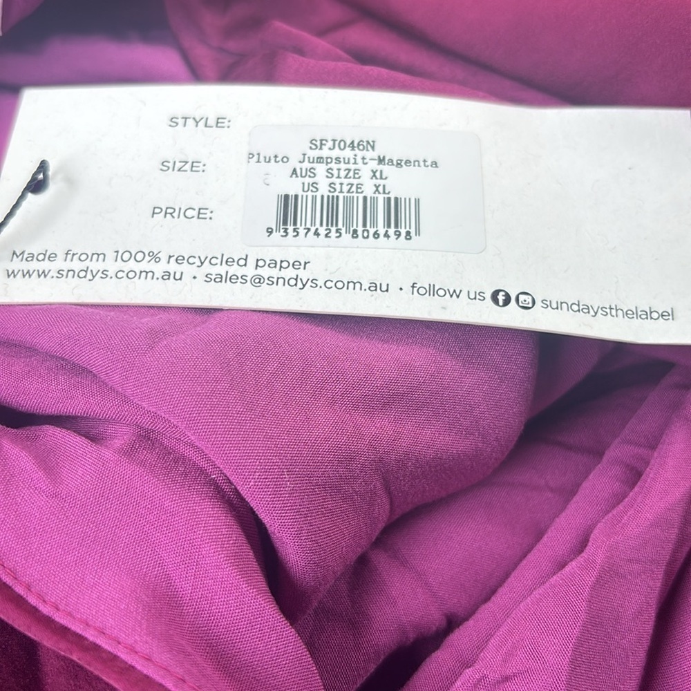 SNDYS X REVOLVE Pluto Jumpsuit Magenta Pink Wide Leg Cutout Size XL NEW - Picture 3 of 7
